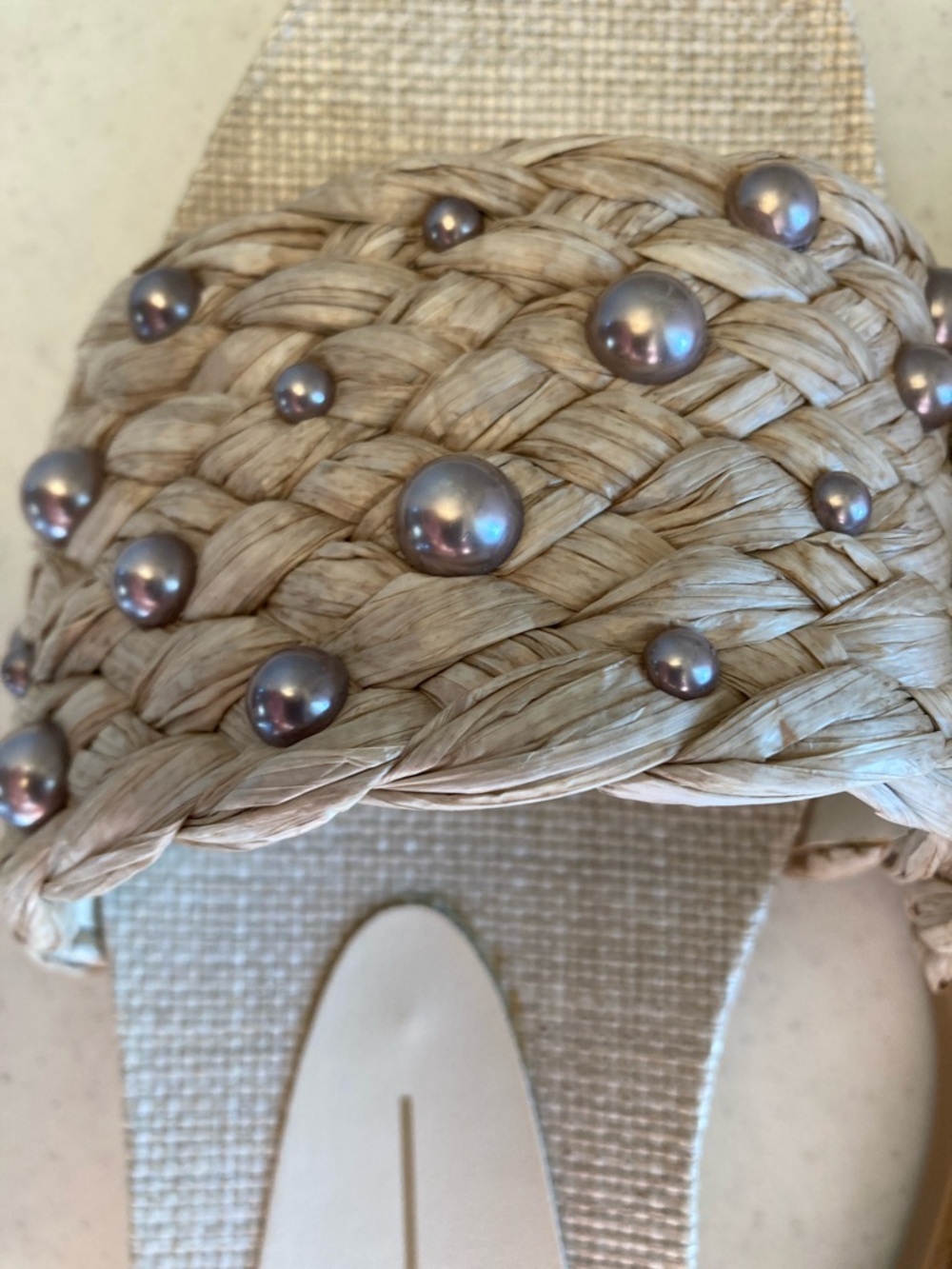 NWOT Dolce Vita Taupe Braided Slide Sandals with Iridescent Pearls - Picture 5 of 6